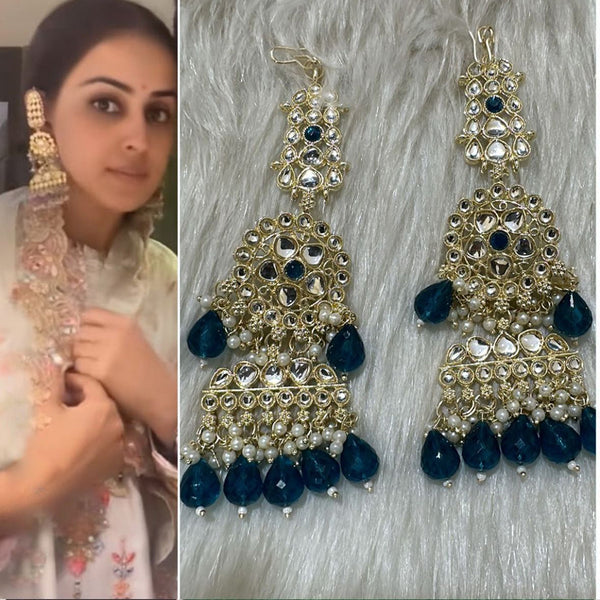 Jinu Arts Gold Plated Kundan Stone & Beads Dangler Earrings