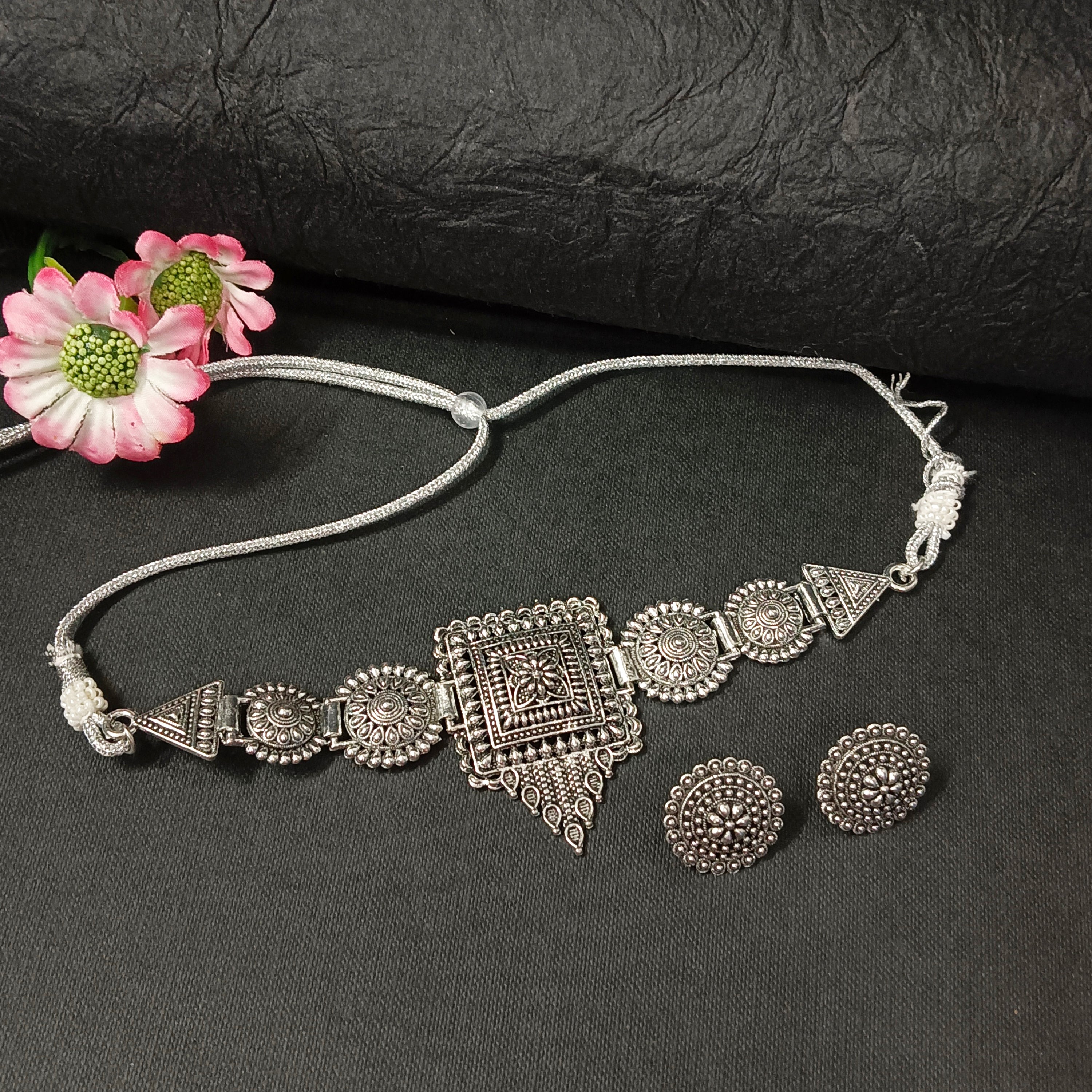 Darshana Jewels Oxidised Plated Choker Necklace Set