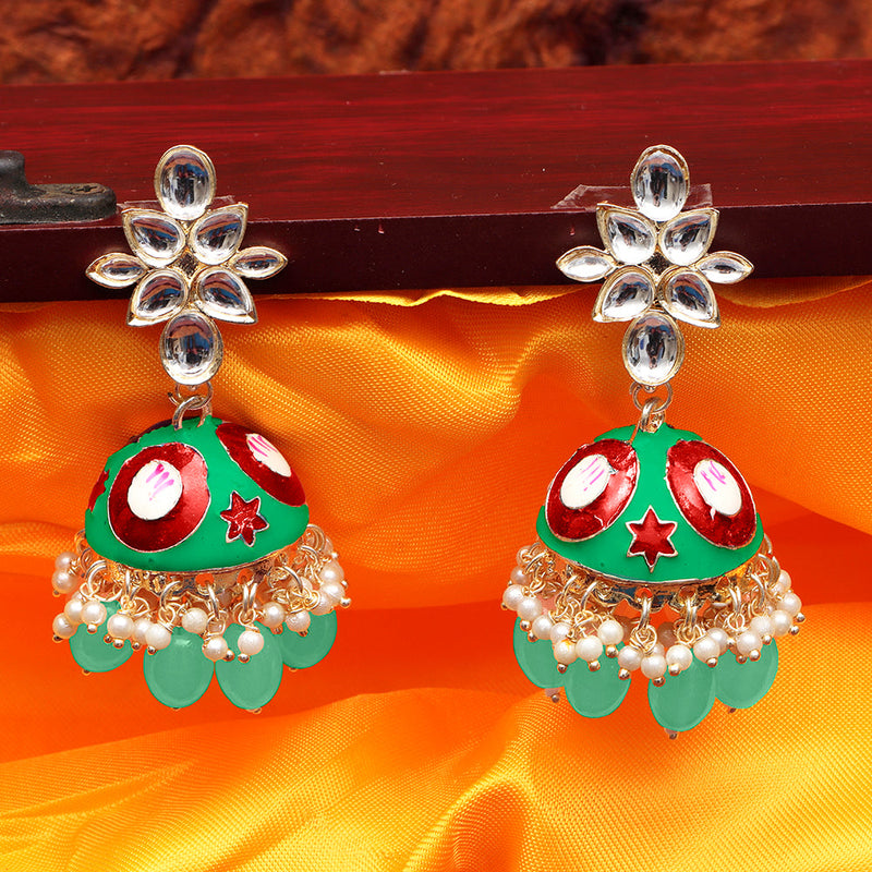 Darshana Jewels Kundan And Meenakari Jhumki Earrings