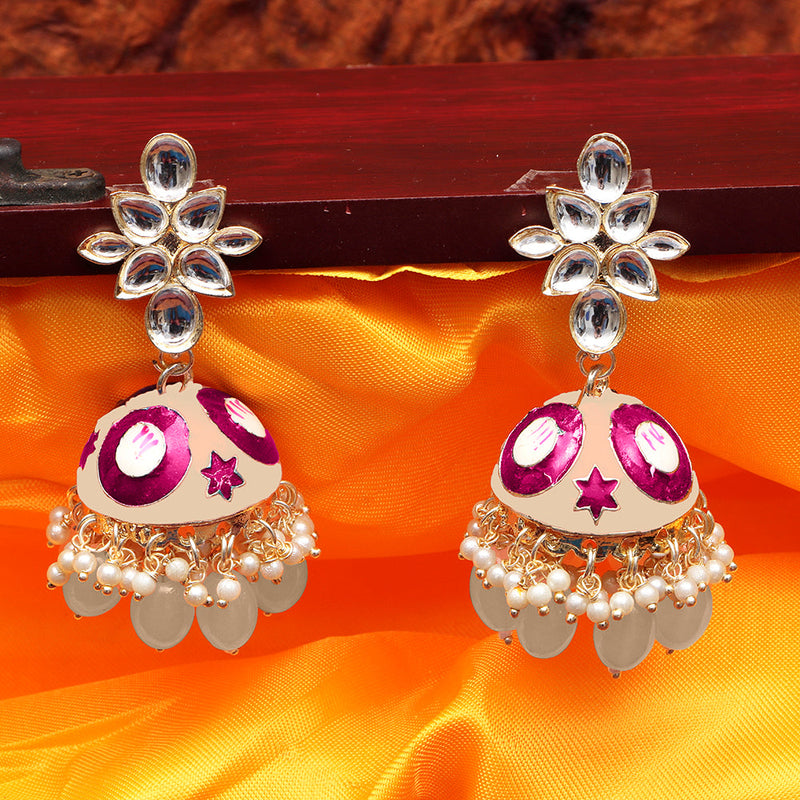 Darshana Jewels Kundan And Meenakari Jhumki Earrings