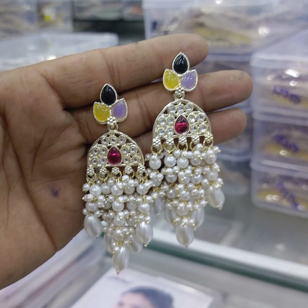 Om Creations Gold Plated Kundan Dangler Earrings