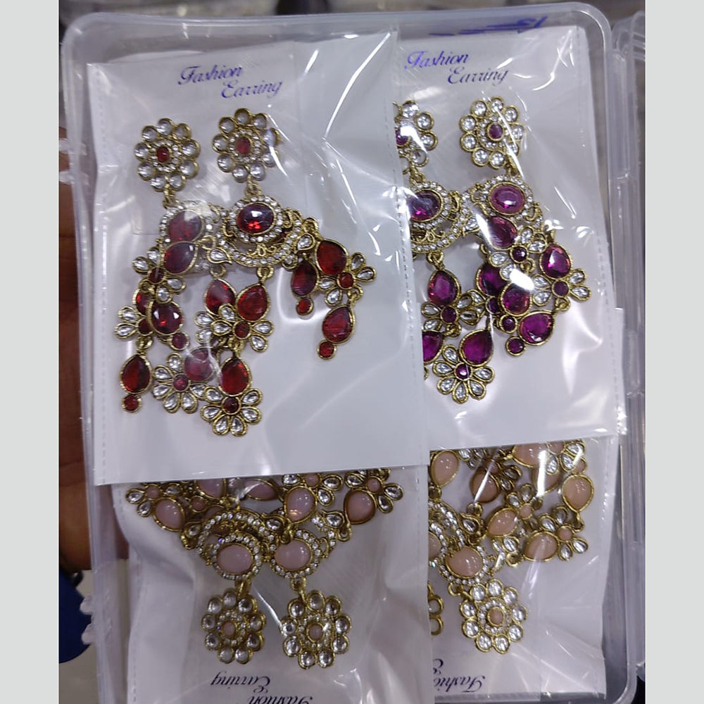 Om Creations Gold Plated Kundan Dangler Earrings