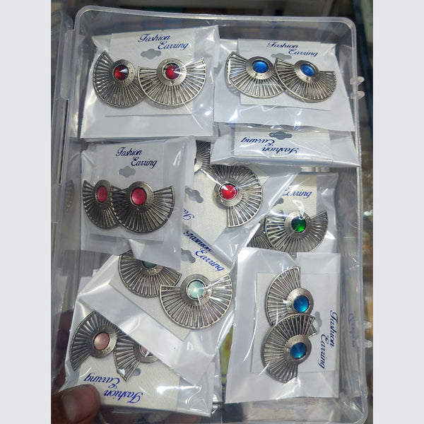 Om Creations Oxidised Plated Pota Stone Studs Earrings