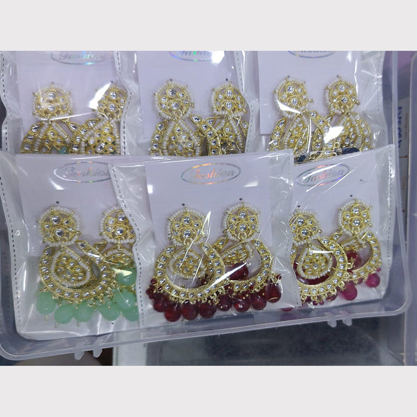 Om Creations Gold Plated Kundan Stone Dangler Earrings