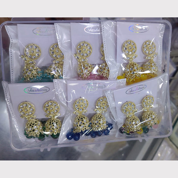 Om Creations Gold Plated Kundan Stone Jhumki Earrings