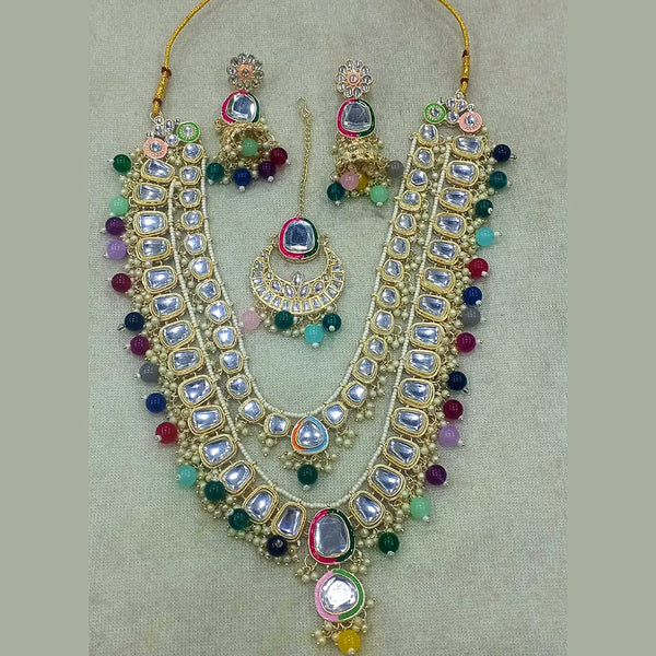 Om Creations Gold Plated Kundan Stone And Pearl Necklace Set