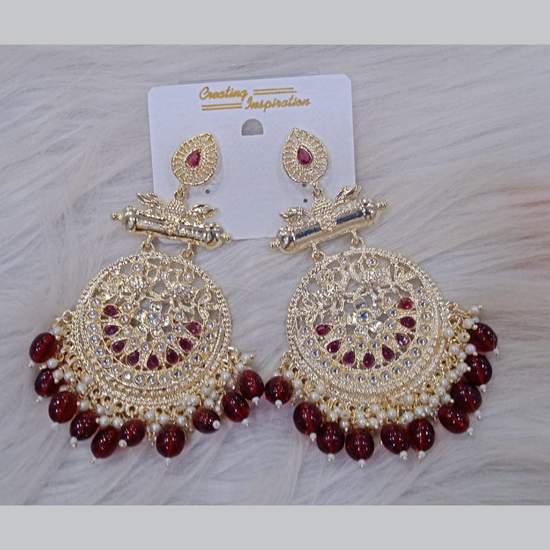 Om Creation Gold Plated Kundan Stone And Beads Dangler Earrings