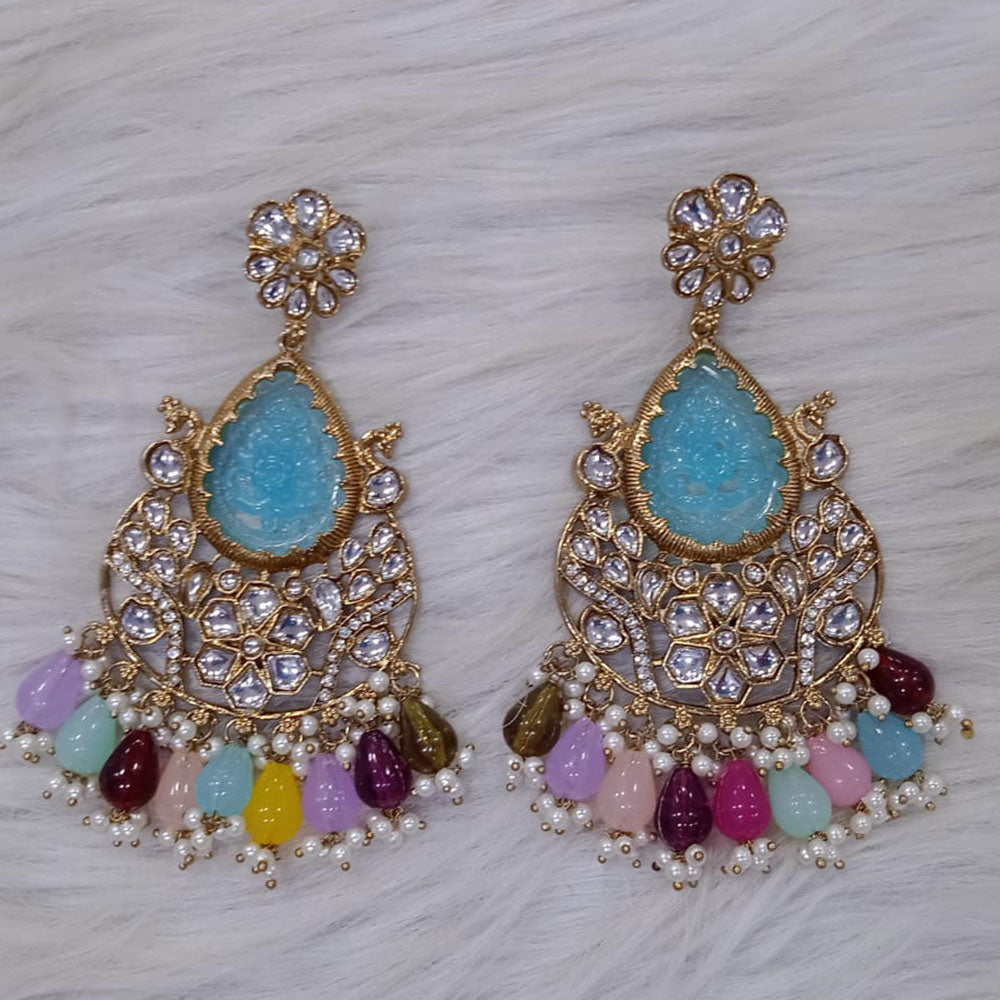 Om Creation Gold Plated Kundan Stone And Beads Dangler Earrings