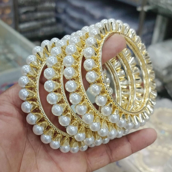 Om Creations Gold Plated  Pearls  Bangle Set