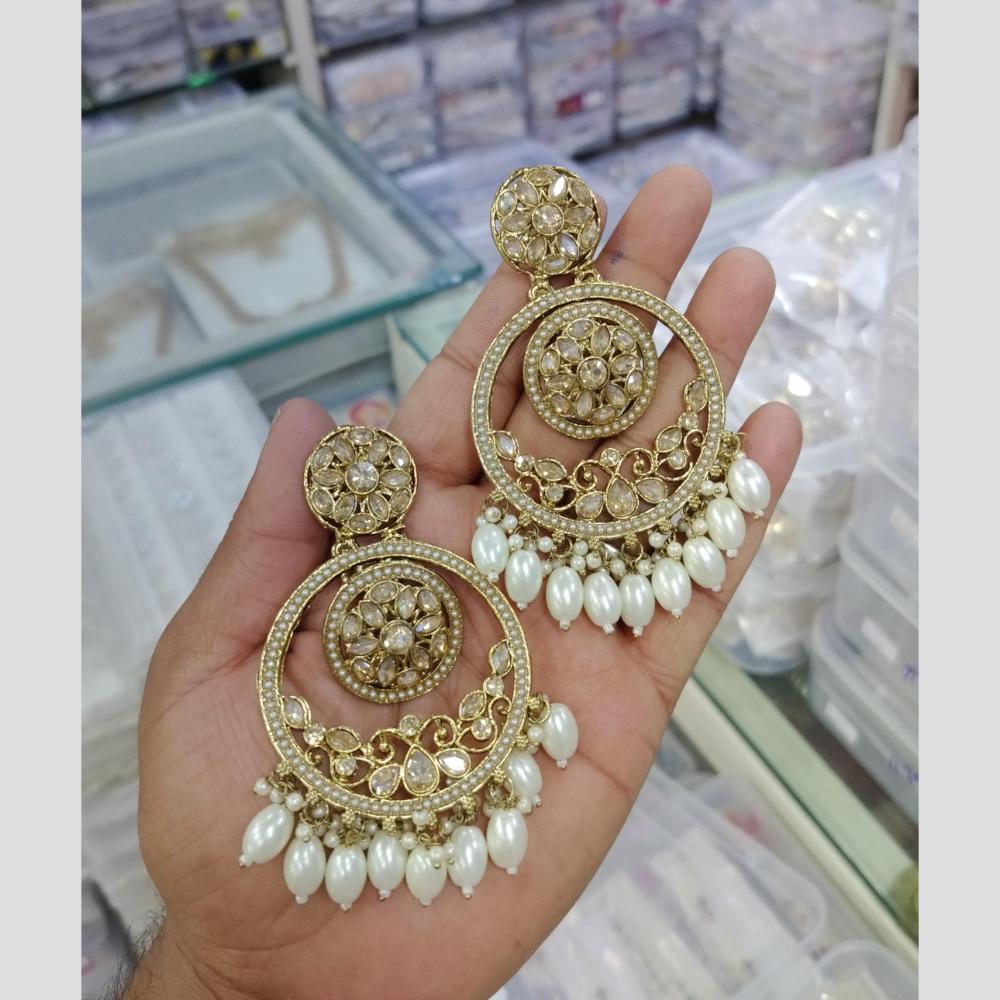 Om Creations Gold Plated Crystal And Pearl Dangler Earrings