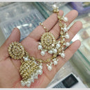 Om Creations Gold Plated Crystal Stone Jhumki Earrings With Kanchain