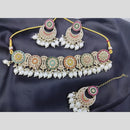 Om Creations Gold Plated Crystal Stone And Beads Choker Necklace Set