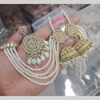 Om Creations Gold Plated Crystal And Pearl Jhumki Kan Chain Earrings