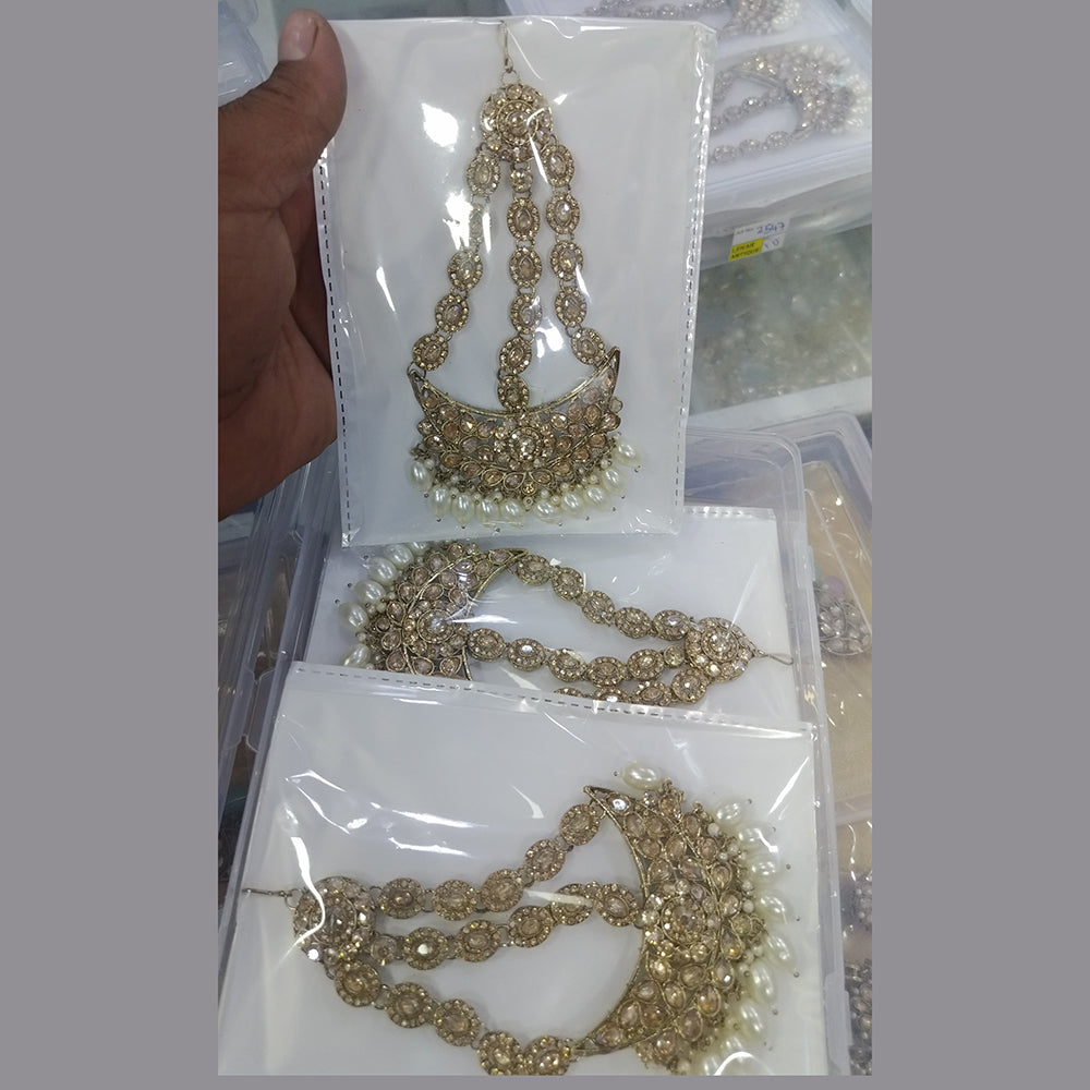 Om Creations Gold Plated Crystal Stone And Pearls Pasa