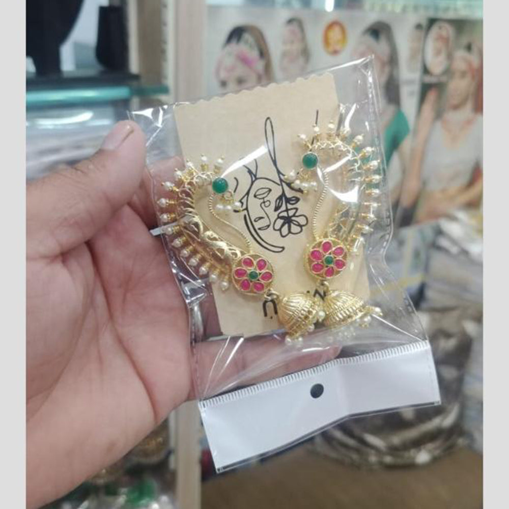 Om Creations Statement Pota Stone And Pearl Designer Jhumki Earrings