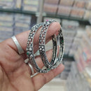 Om Creations Oxidised Finish Pota Stone Designer Bangles Set