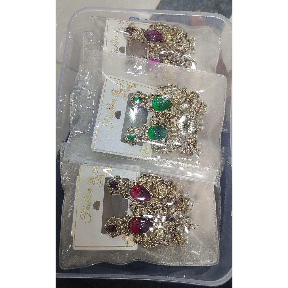 Om Creations Crystal Stone and Pearl Earrings for Women