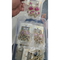 Om Creations Crystal Stone and Pearl Beads Dangler Jhumki Earrings