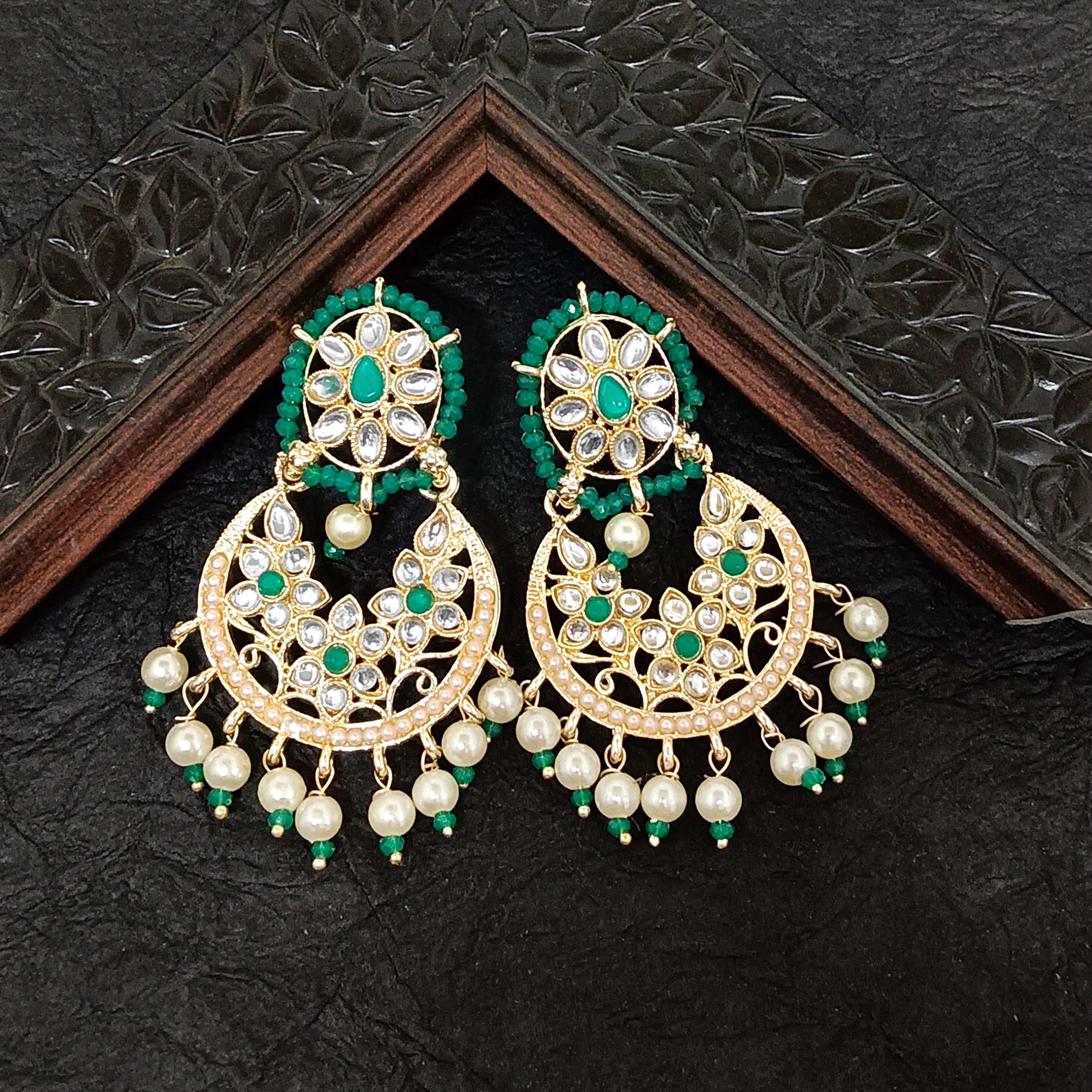 Darshana Jewels Premium Kundan Stone And Pearl Dangler Earrings For Women