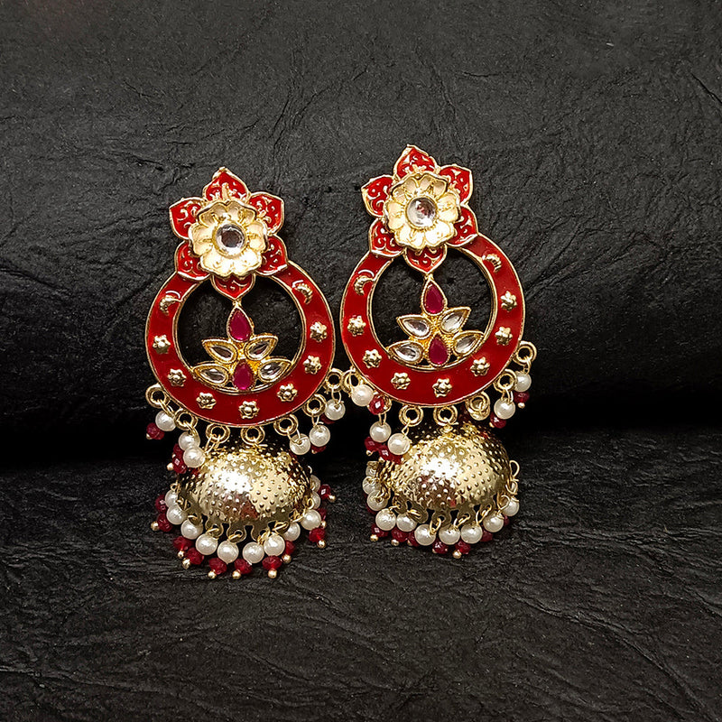 Darshana Jewels Gold Plated Meenakari Jhumki Earrings