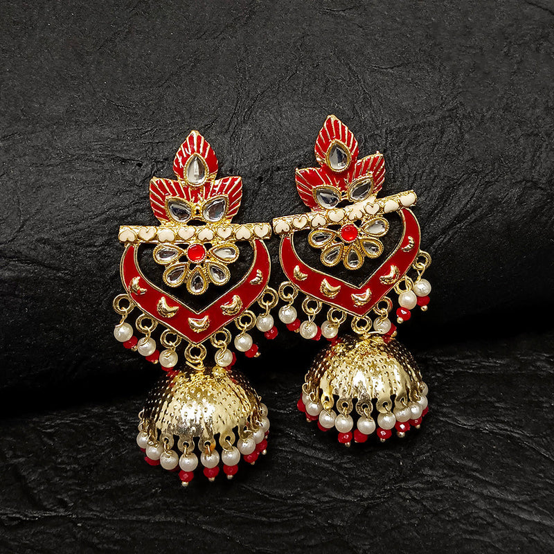 Darshana Jewels Gold Plated Meenakari Jhumki Earrings