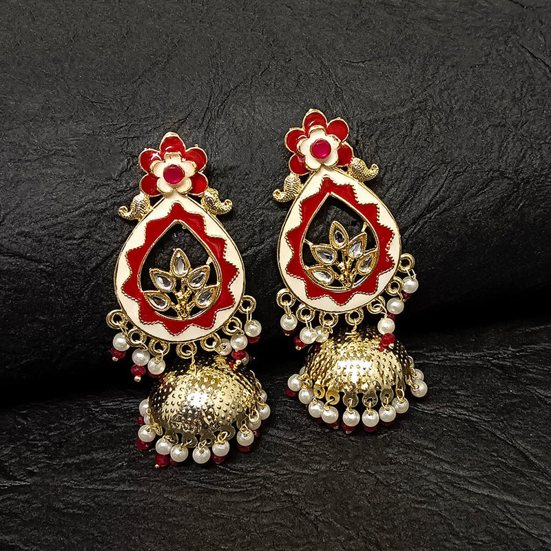 Darshana Jewels Gold Plated Meenakari Jhumki Earrings