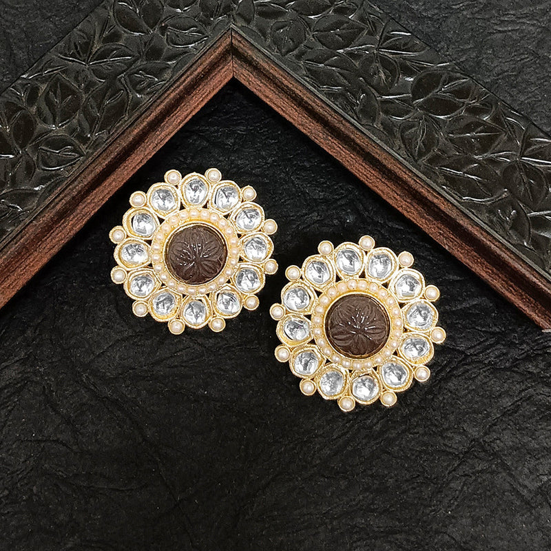 Darshana Jewels Gold Plated Kundan Stone Stud Earrings