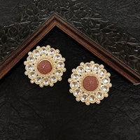 Darshana Jewels Gold Plated Kundan Stone Stud Earrings