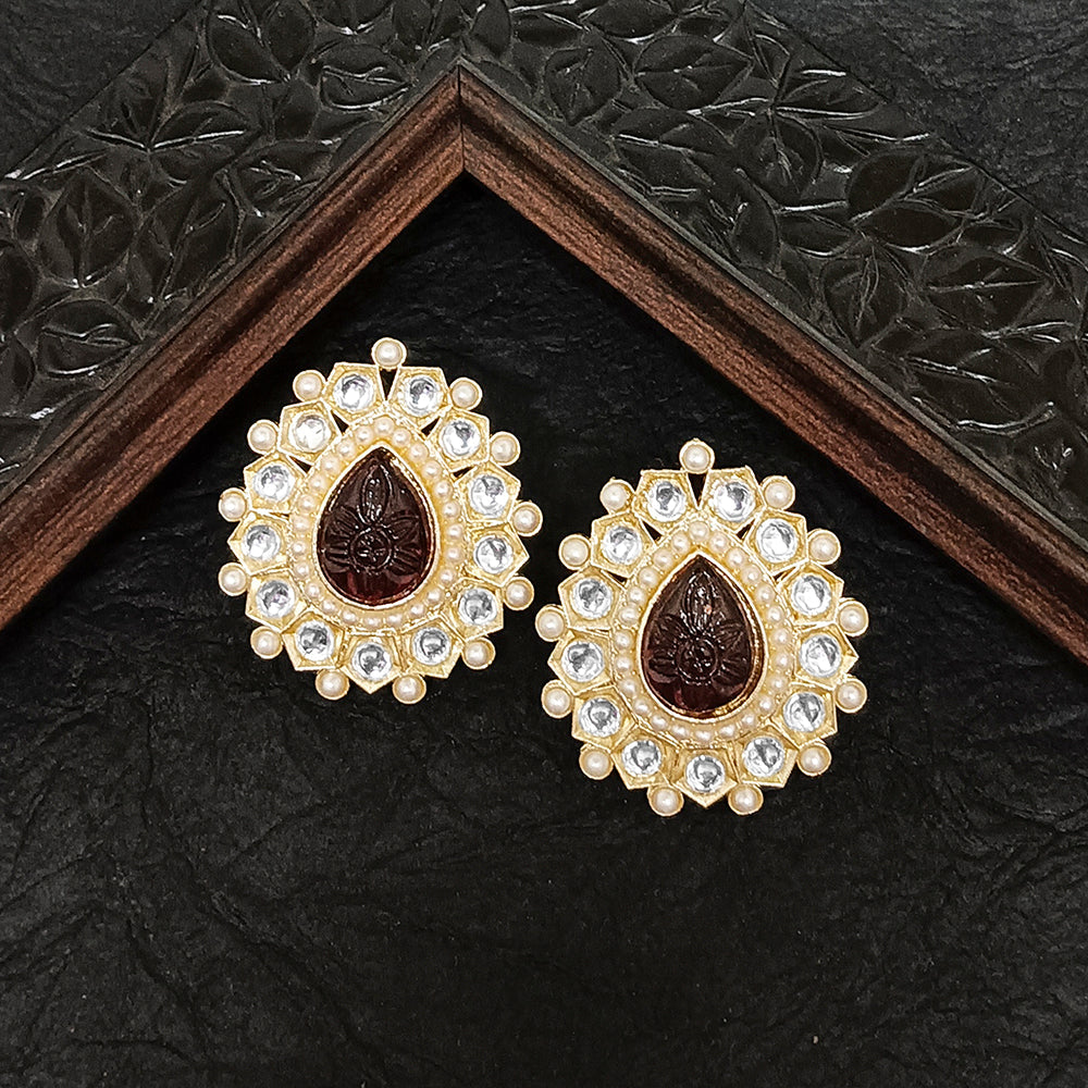 Darshana Jewels Gold Plated Kundan Stone Stud Earrings