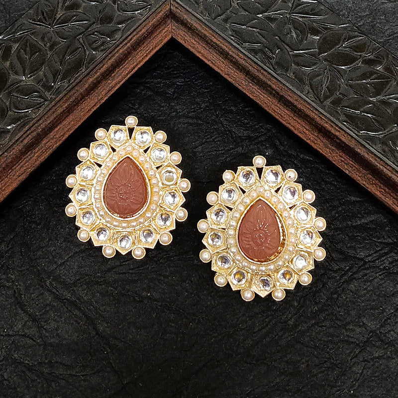 Darshana Jewels Gold Plated Kundan Stone Stud Earrings