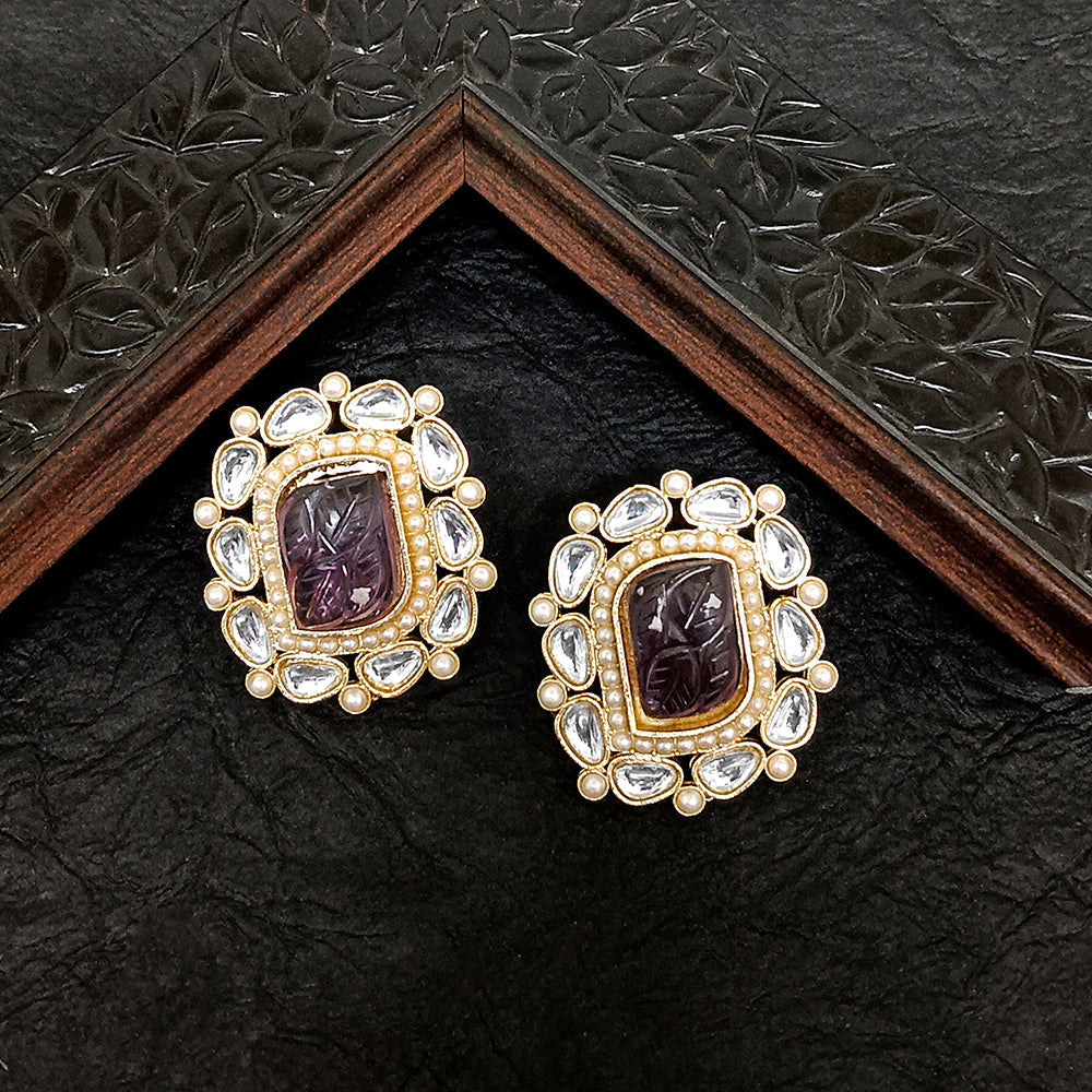 Darshana Jewels Gold Plated Kundan Stone Stud Earrings