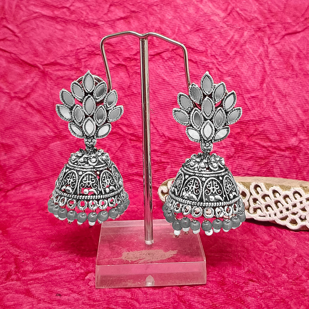 Darshana Jewels Oxidised Plated Mirror Work Jhumki Earrings