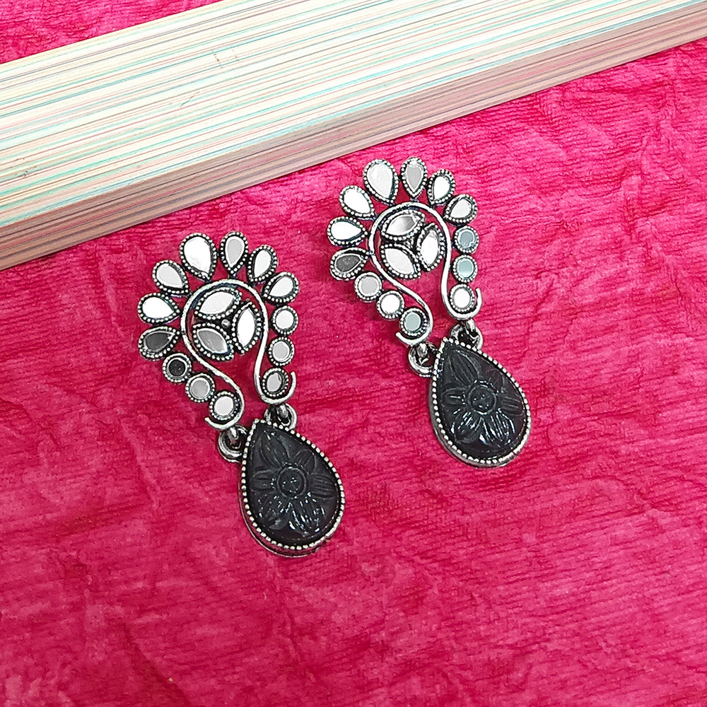 Darshana Jewels Oxidised Plated Mirror Work Earrings