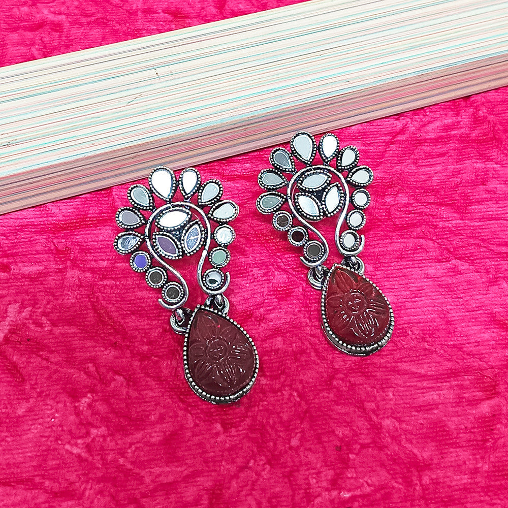 Darshana Jewels Oxidised Plated Mirror Work Earrings