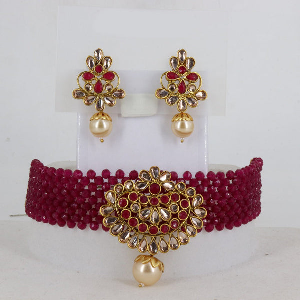 Corbeda Fashion Gold Plated Kundan And Pearl Choker Necklace Set