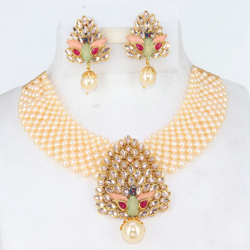 Corbeda Fashion Gold Plated Crystal And Pearl  Necklace Set