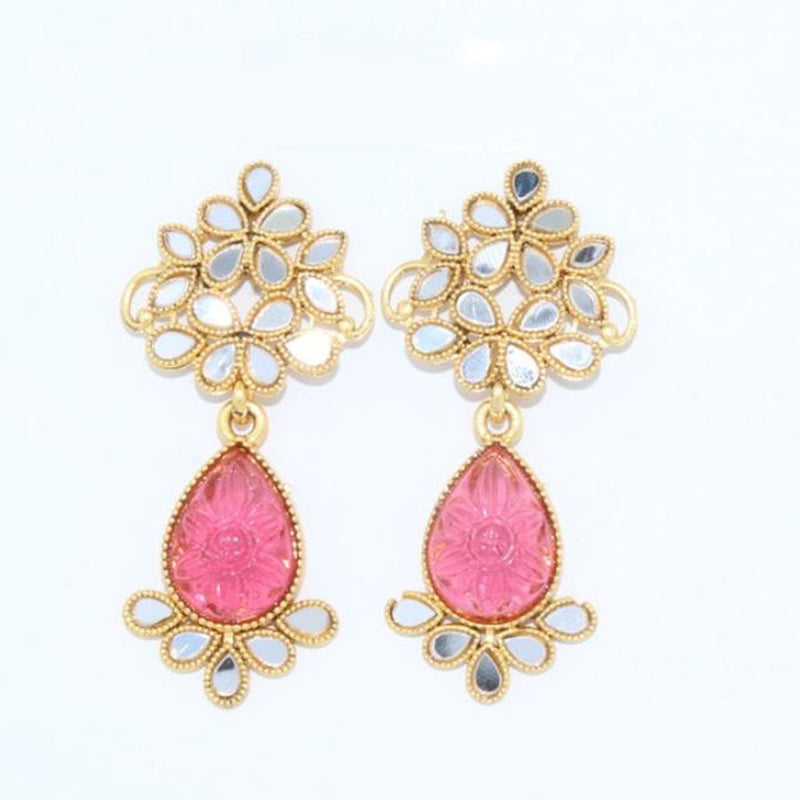 Corbeda Fashion Gold Plated Mirror Stone Dangler Earrings