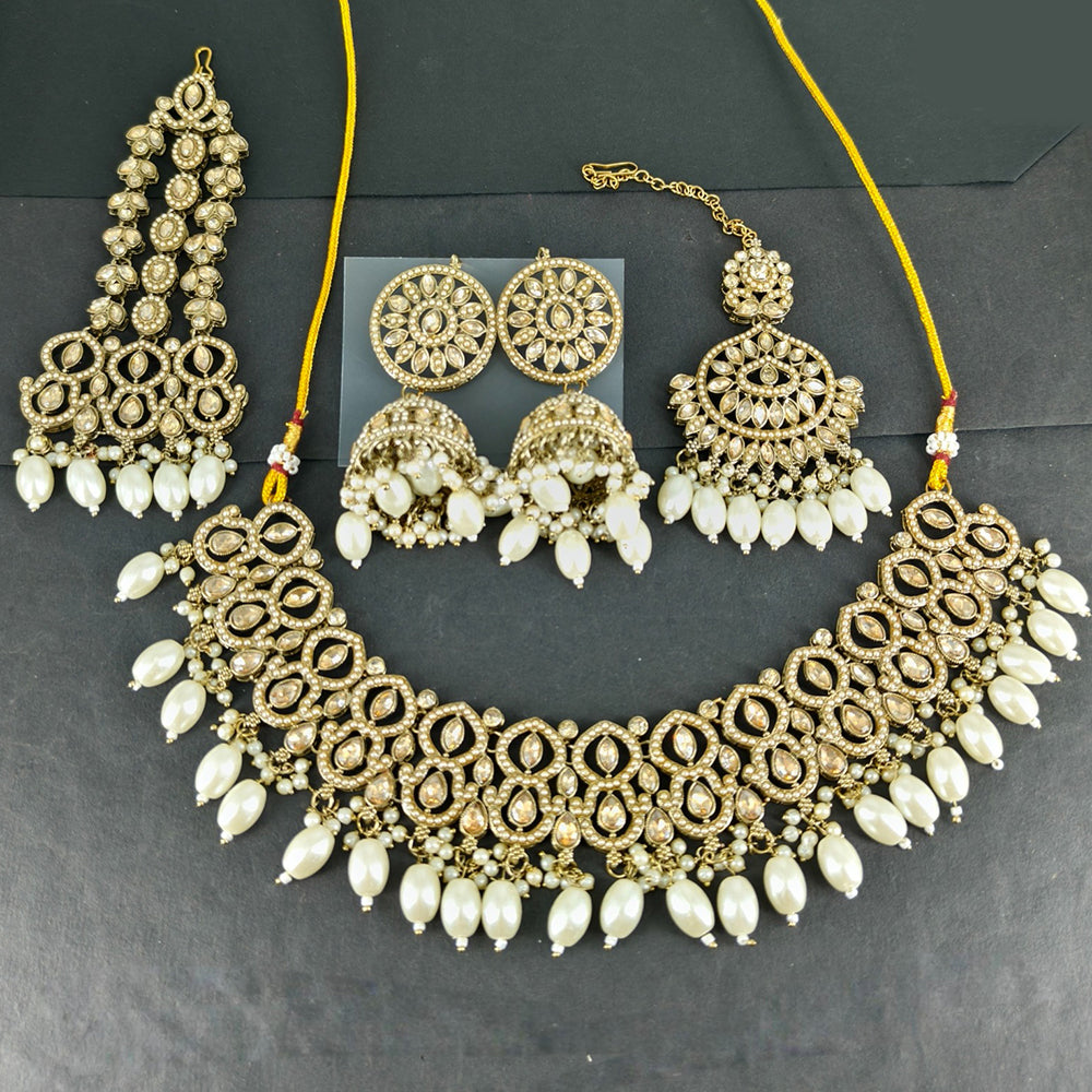 Corbeda Fashion Elegant Gold Plated Sparkling Austrian Stones And Beads Necklace Set