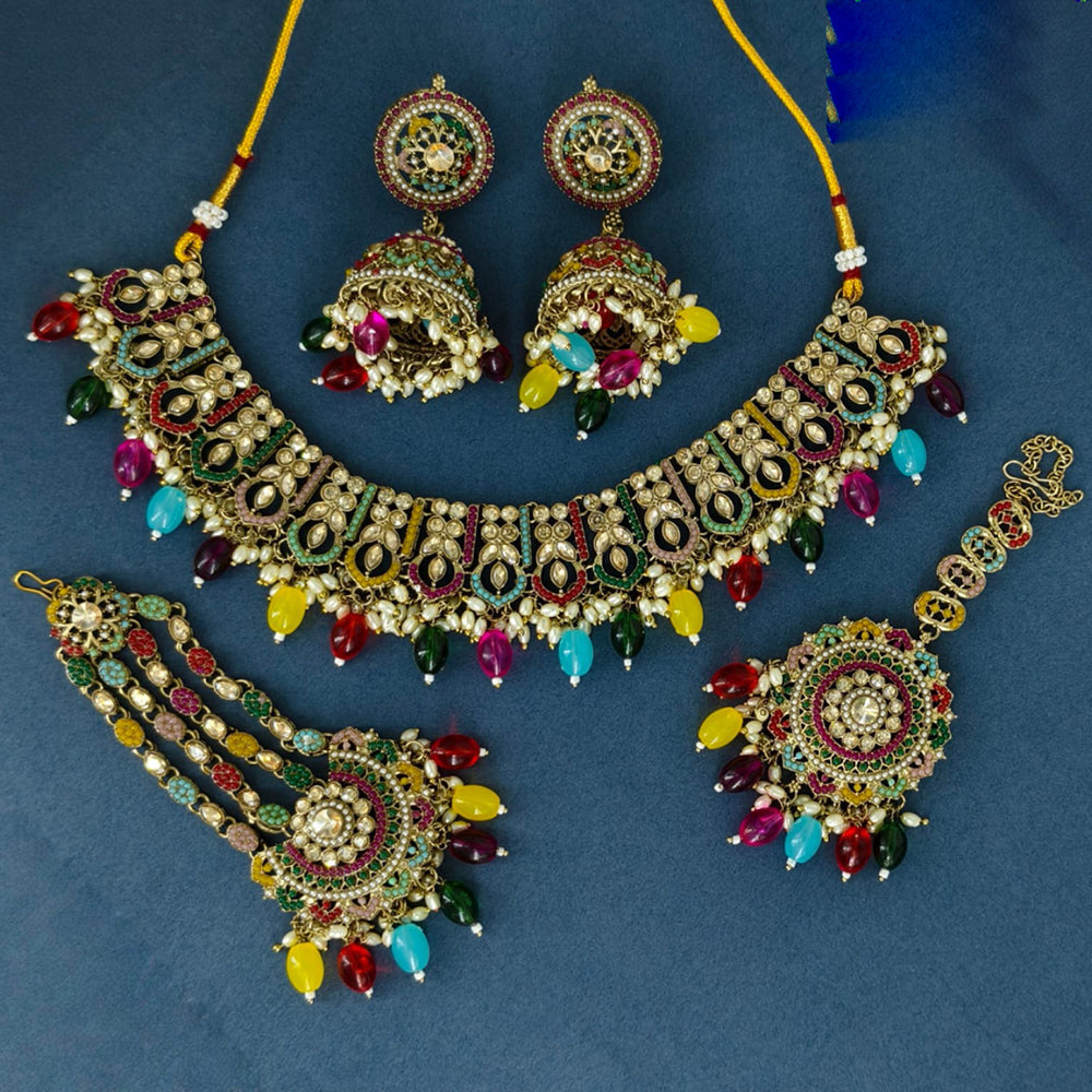 Corbeda Fashion Elegant Gold Plated Sparkling Austrian Stones And Beads Necklace Set