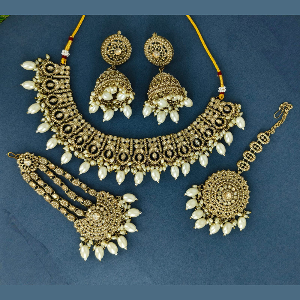 Corbeda Fashion Elegant Gold Plated Sparkling Austrian Stones And Beads Necklace Set