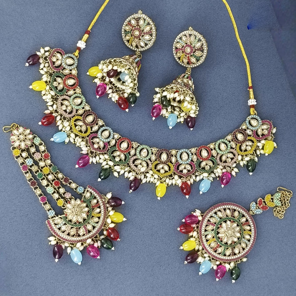 Corbeda Fashion Elegant Gold Plated Sparkling Austrian Stones And Beads Necklace Set