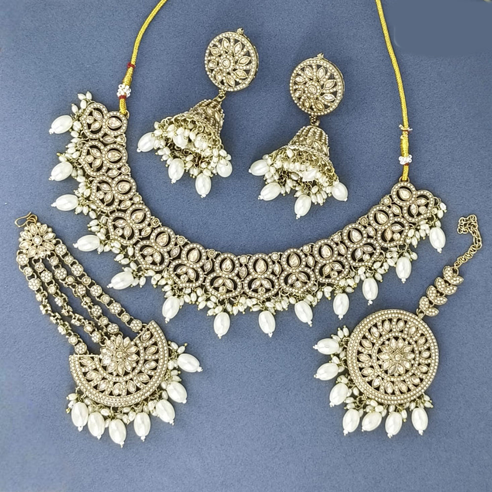 Corbeda Fashion Elegant Gold Plated Sparkling Austrian Stones And Beads Necklace Set