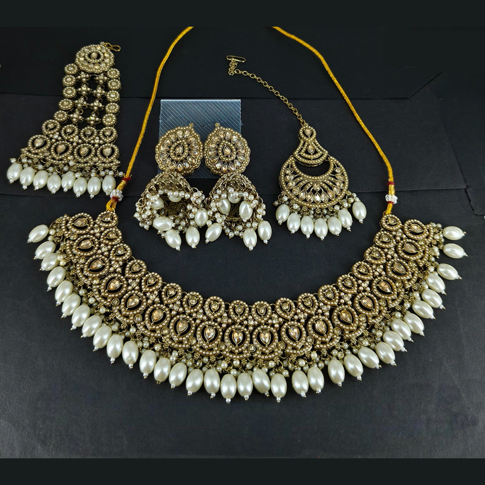 Corbeda Fashion Elegant Gold Plated Sparkling Austrian Stones And Beads Necklace Set