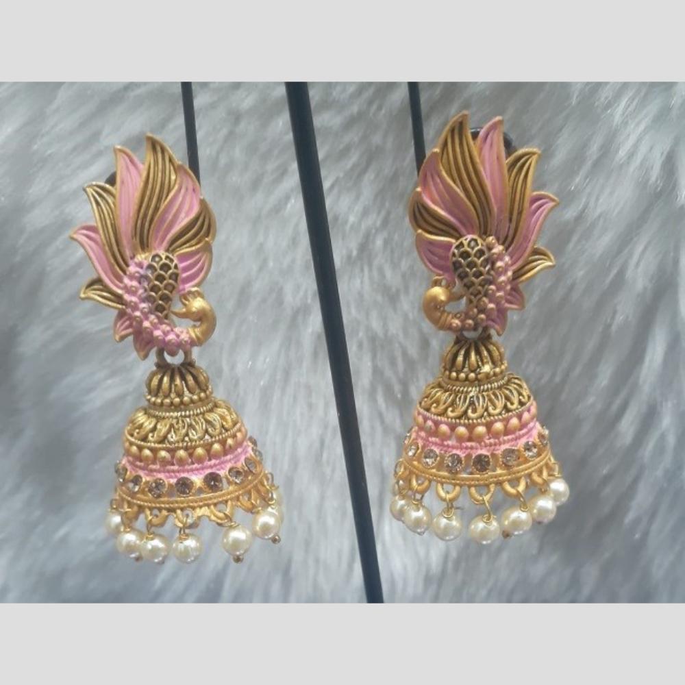 Infinity Jewels Gold Plated Crystal Stone And Meenakari Jhumki Earrings