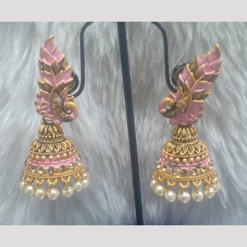 Infinity Jewels Gold Plated Crystal Stone And Meenakari Jhumki Earrings