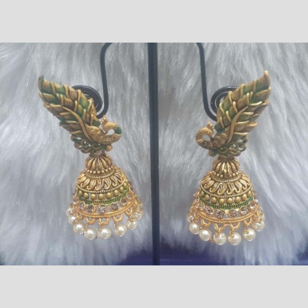 Infinity Jewels Gold Plated Crystal Stone And Meenakari Jhumki Earrings