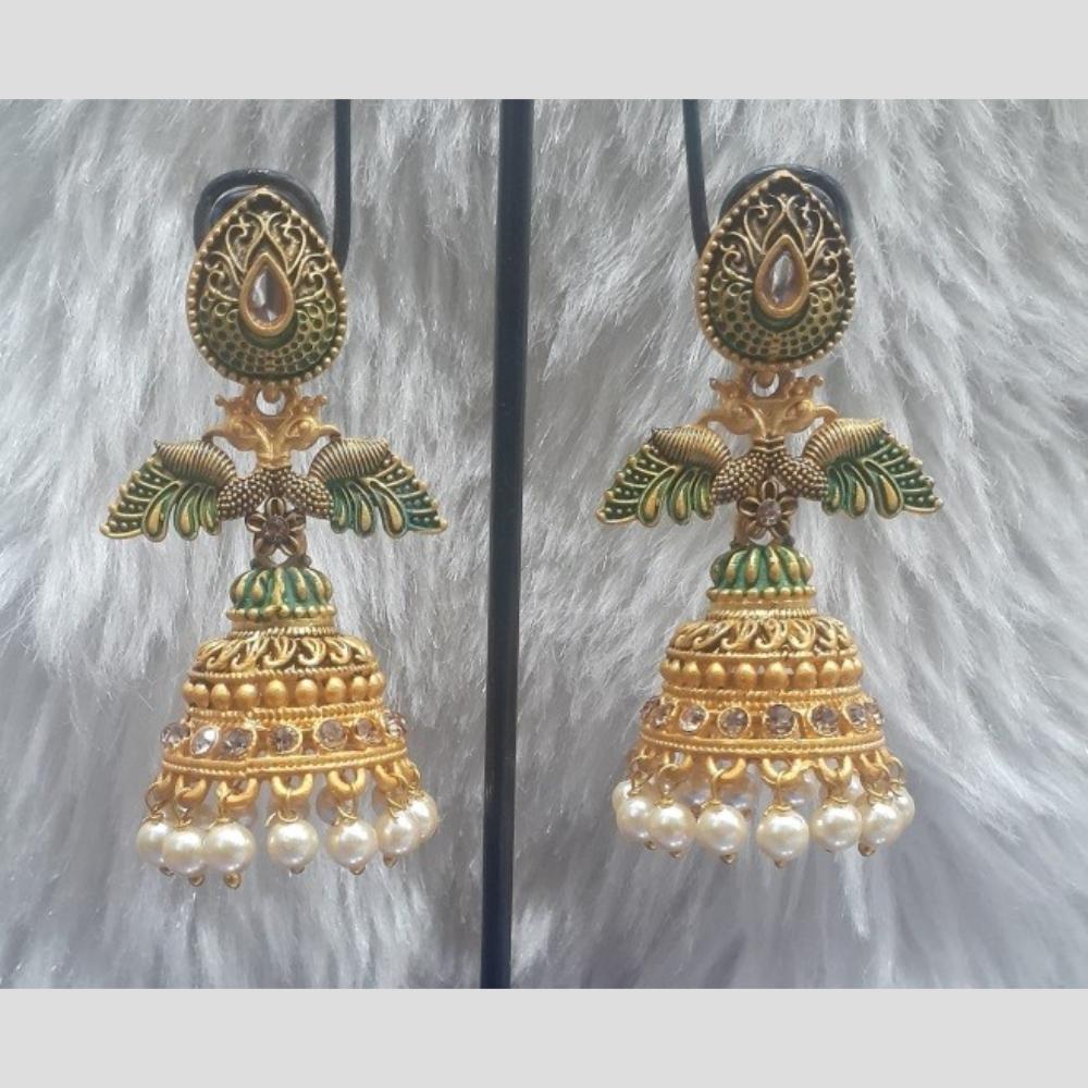 Infinity Jewels Gold Plated Crystal Stone And Meenakari Jhumki Earrings