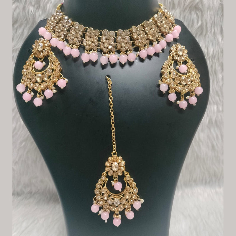 Kumavat Jewels Gold Plated Crystal Stone And Pearls Choker Necklace Set