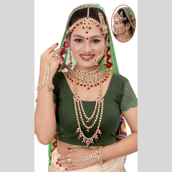 Kumavat Jewels Gold Plated Kundan Stone Bridal Set