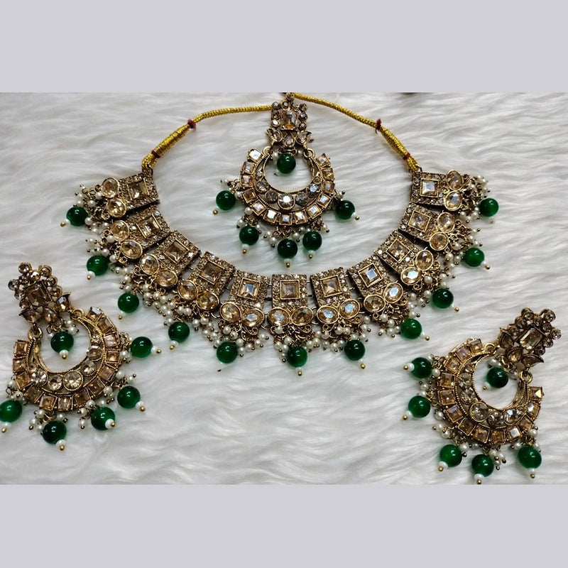 Kumavat Jewels Gold Plated Crystal Stone And Beads Choker Necklace Set